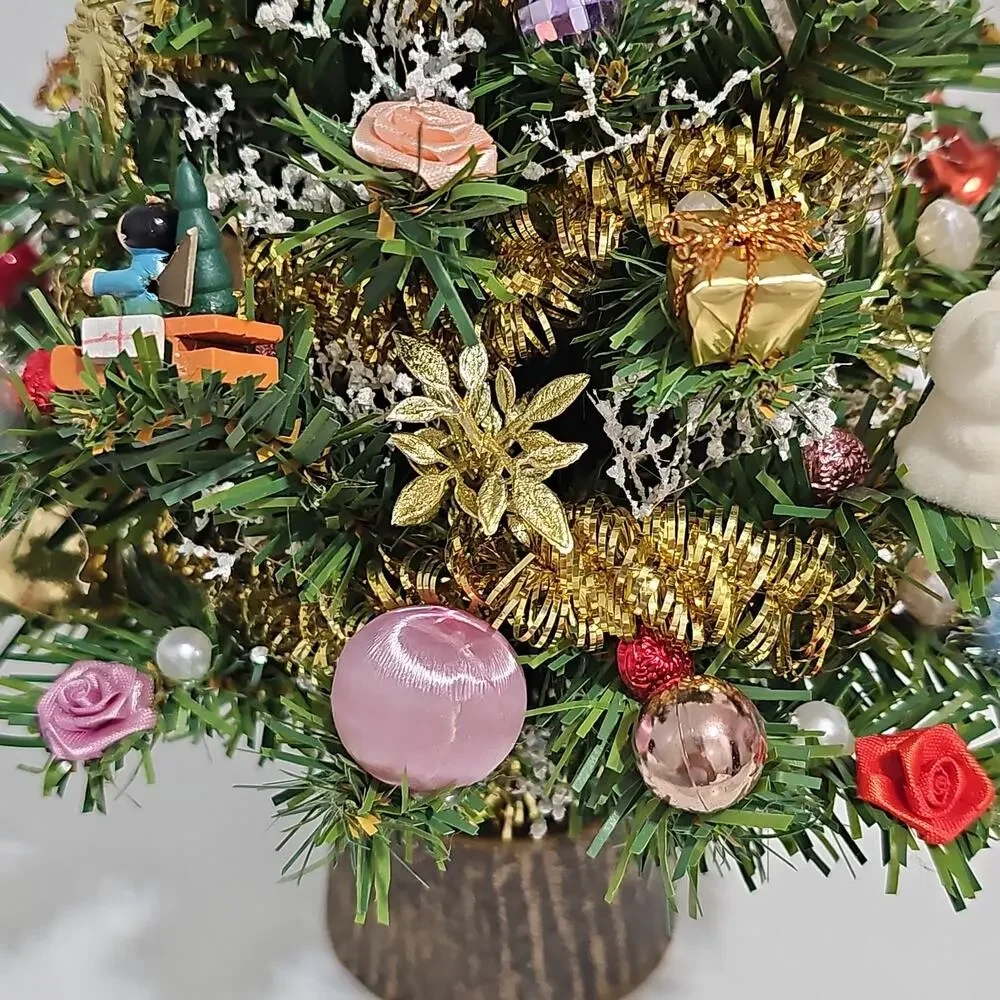 Artificial Tabletop Decorated Christmas Tree Santa Claus Topper Retro Kitsch
